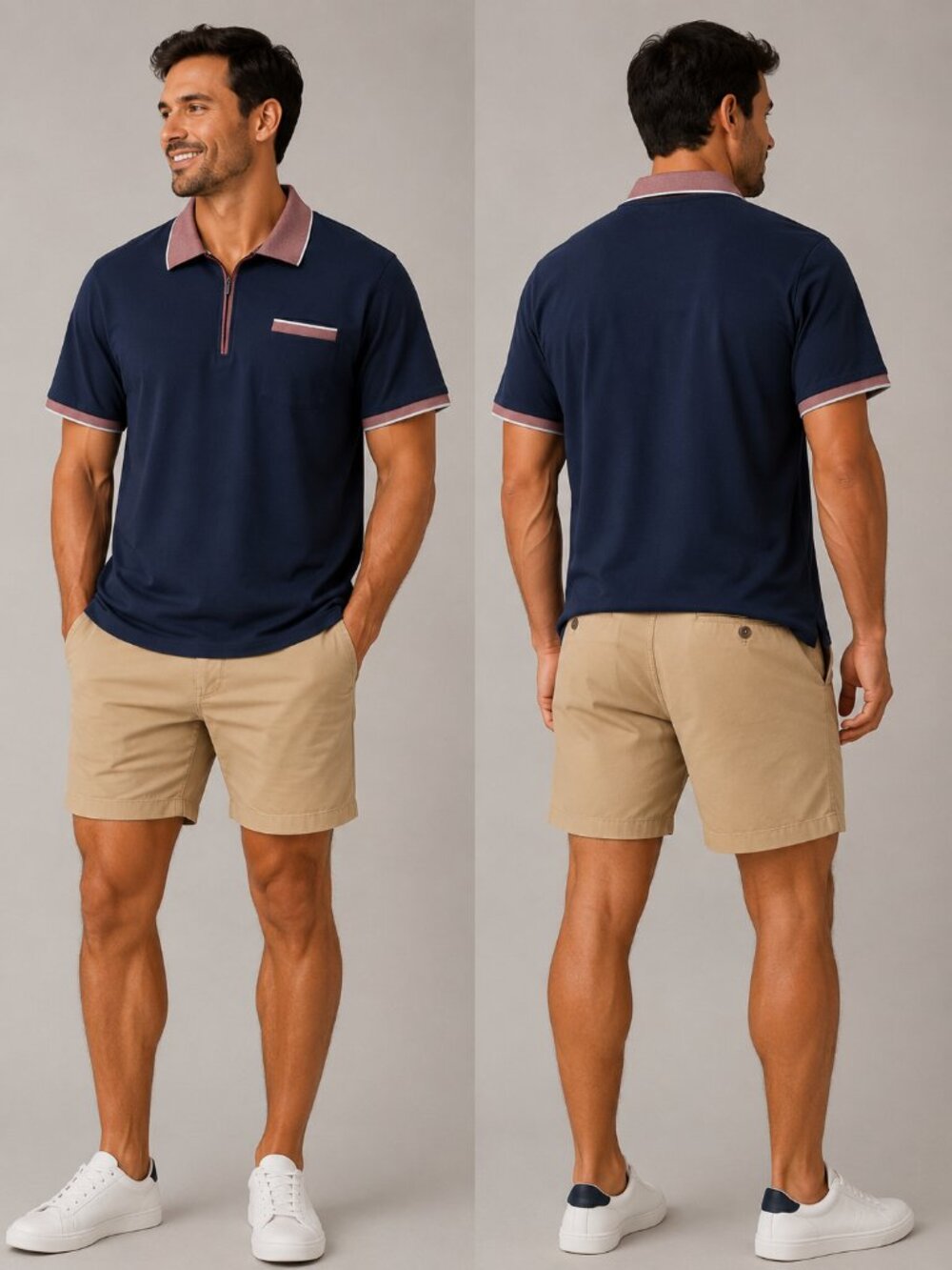 Xray Jeans Men's Navy w/ Accent Collar Quarter-Zip Polo Shirt - Size XL
